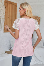 Load image into Gallery viewer, Eyelet V-Neck Lace Short Sleeve T-Shirt