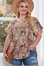 Load image into Gallery viewer, Plus Size Floral Tie Neck Short Sleeve Blouse