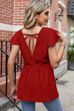Load image into Gallery viewer, Tied Ruffled Round Neck Peplum T-Shirt