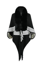 Load image into Gallery viewer, Striped Fringe Detail Long Sleeve Poncho