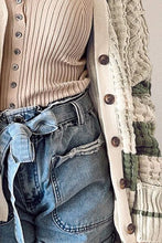 Load image into Gallery viewer, Plus Size Striped Button Up Dropped Shoulder Cardigan