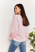 Load image into Gallery viewer, Double Take Contrast Detail Dropped Shoulder Knit Top