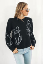 Load image into Gallery viewer, Cat Pattern Round Neck Long Sleeve Pullover Sweater