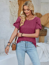 Load image into Gallery viewer, Frill Round Neck Petal Sleeve Blouse