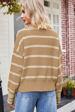 Load image into Gallery viewer, Striped Dropped Shoulder Notched Neck Knit Top