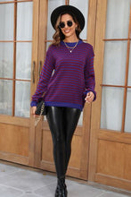 Load image into Gallery viewer, Striped Round Neck Dropped Shoulder Sweater