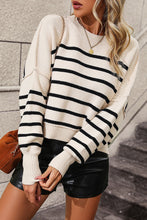 Load image into Gallery viewer, Striped Dropped Shoulder Round Neck Pullover Sweater