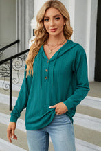 Load image into Gallery viewer, Drawstring Half Button Long Sleeve Hoodie