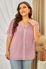 Load image into Gallery viewer, Plus Size Swiss Dot Spliced Lace V-Neck Blouse