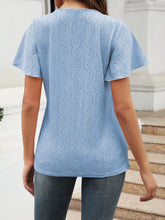 Load image into Gallery viewer, Eyelet V-Neck Short Sleeve Blouse
