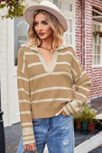 Load image into Gallery viewer, Striped Dropped Shoulder Notched Neck Knit Top