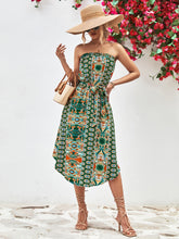 Load image into Gallery viewer, Printed Strapless Tie Belt Dress