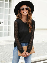 Load image into Gallery viewer, Waffle-Knit Round Neck Long Sleeve Blouse