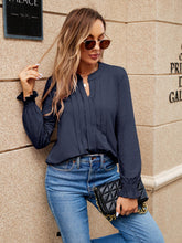 Load image into Gallery viewer, Pleated Notched Neck Flounce Sleeve Blouse