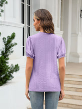 Load image into Gallery viewer, Eyelet Round Neck Short Sleeve Blouse