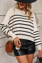 Load image into Gallery viewer, Striped Dropped Shoulder Round Neck Pullover Sweater