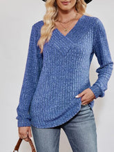 Load image into Gallery viewer, V-Neck Ribbed Long Sleeve Top