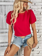 Load image into Gallery viewer, Round Neck Slit Short Sleeve Top
