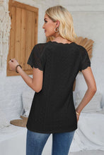 Load image into Gallery viewer, Eyelet V-Neck Lace Short Sleeve T-Shirt