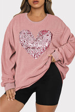 Load image into Gallery viewer, Plus Size Heart Sequin Round Neck Sweatshirt