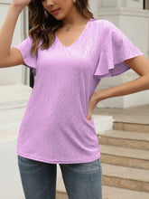 Load image into Gallery viewer, Eyelet V-Neck Short Sleeve Blouse