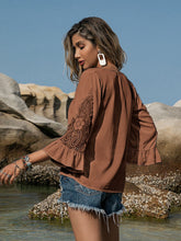 Load image into Gallery viewer, Openwork V-Neck Flounce Sleeve Blouse