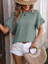 Load image into Gallery viewer, Ruffled Round Neck Short Sleeve Blouse