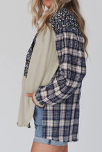 Load image into Gallery viewer, Plaid Notched Neck Slit Blouse