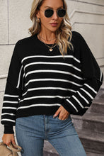 Load image into Gallery viewer, Striped Dropped Shoulder Round Neck Pullover Sweater