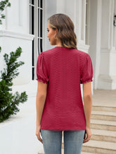 Load image into Gallery viewer, Eyelet Round Neck Short Sleeve Blouse