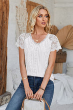 Load image into Gallery viewer, Eyelet V-Neck Lace Short Sleeve T-Shirt