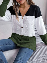 Load image into Gallery viewer, Cable-Knit Striped Button Up Cardigan