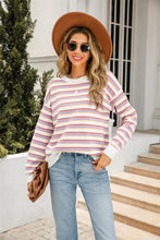 Load image into Gallery viewer, Striped Round Neck Dropped Shoulder Knit Top