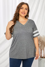 Load image into Gallery viewer, Plus Size Striped V-Neck Tee Shirt