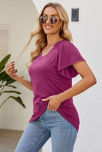 Load image into Gallery viewer, Smocked Round Neck Flutter Sleeve T-Shirt