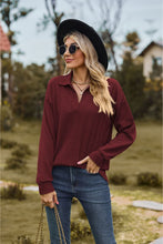 Load image into Gallery viewer, Collared Neck Cable-Knit Long Sleeve Blouse