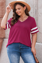 Load image into Gallery viewer, Plus Size Striped V-Neck Tee Shirt