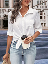 Load image into Gallery viewer, Collared Neck Half Sleeve Twisted Shirt