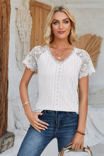 Load image into Gallery viewer, Eyelet V-Neck Lace Short Sleeve T-Shirt