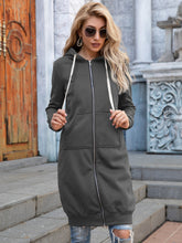 Load image into Gallery viewer, Full Size Zip-Up Longline Hoodie with Pockets