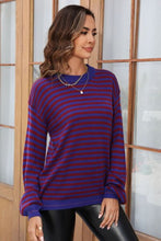 Load image into Gallery viewer, Striped Round Neck Dropped Shoulder Sweater
