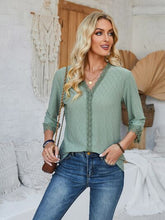 Load image into Gallery viewer, Lace Detail V-Neck Three-Quarter Sleeve Blouse