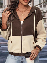 Load image into Gallery viewer, Two-Tone Zip-Up Dropped Shoulder Hooded Jacket