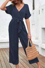 Load image into Gallery viewer, Tie Waist Surplice Wide Leg Jumpsuit