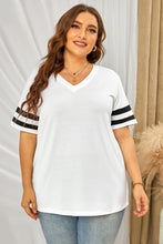 Load image into Gallery viewer, Plus Size Striped V-Neck Tee Shirt