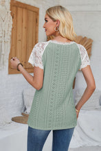 Load image into Gallery viewer, Eyelet V-Neck Lace Short Sleeve T-Shirt