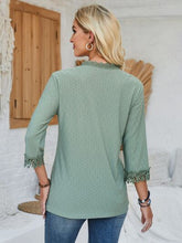 Load image into Gallery viewer, Lace Detail V-Neck Three-Quarter Sleeve Blouse