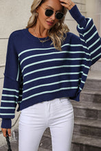 Load image into Gallery viewer, Striped Dropped Shoulder Round Neck Pullover Sweater