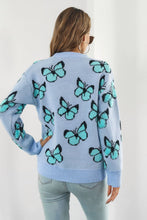 Load image into Gallery viewer, Butterfly Pattern Round Neck Dropped Shoulder Sweater
