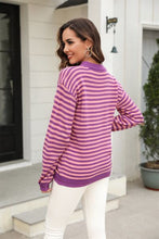 Load image into Gallery viewer, Striped Round Neck Dropped Shoulder Sweater